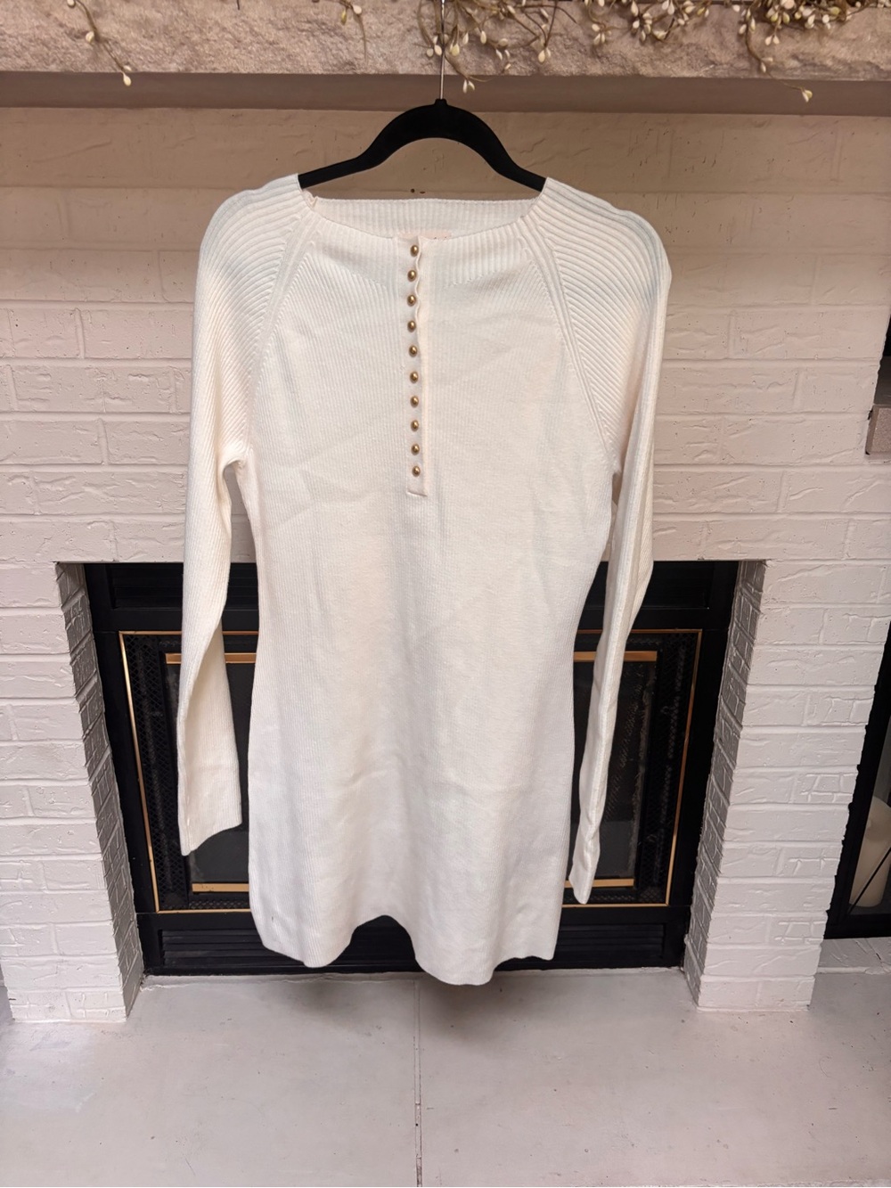 Universal Thread Ivory Long-Sleeve Knit Dress with Gold Buttons